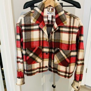 For The Republic Red and Cream Plaid Jacket